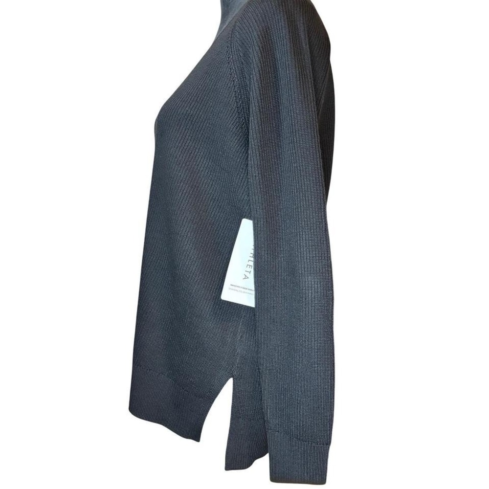 Athleta Hanover V-Neck Sweater Women Small Black Ribbed Merino Wool Blend - Picture 3 of 7
